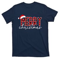 Merry Christmas Buffalo Red Plaid Santa Hat Xmas Pajamas T-Shirt