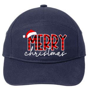 Merry Christmas Buffalo Red Plaid Santa Hat Xmas Pajamas 7-Panel Snapback Hat