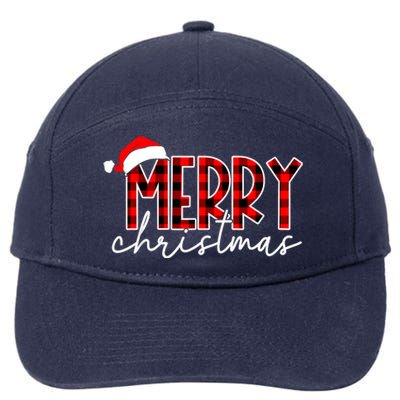 Merry Christmas Buffalo Red Plaid Santa Hat Xmas Pajamas 7-Panel Snapback Hat