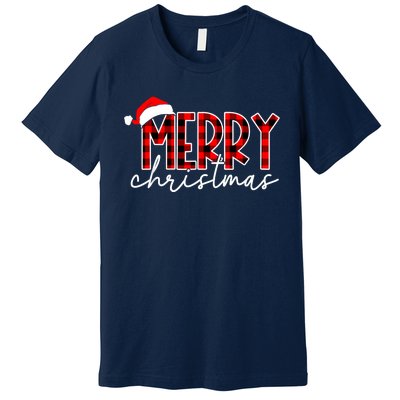 Merry Christmas Buffalo Red Plaid Santa Hat Xmas Pajamas Premium T-Shirt