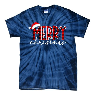 Merry Christmas Buffalo Red Plaid Santa Hat Xmas Pajamas Tie-Dye T-Shirt