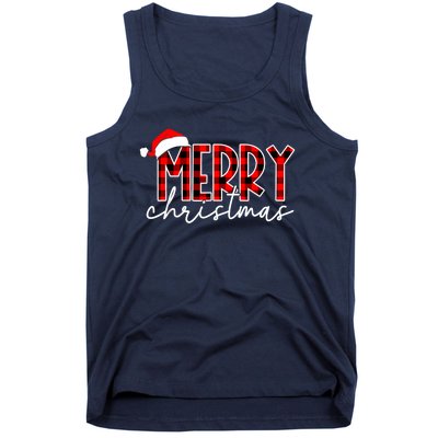 Merry Christmas Buffalo Red Plaid Santa Hat Xmas Pajamas Tank Top