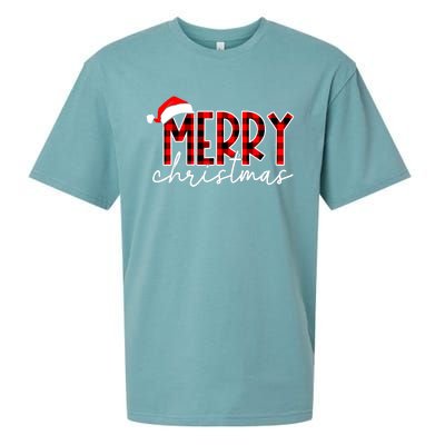 Merry Christmas Buffalo Red Plaid Santa Hat Xmas Pajamas Sueded Cloud Jersey T-Shirt