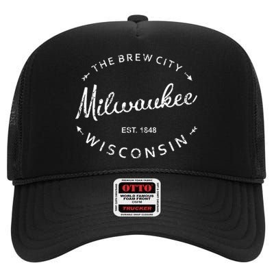 Milwaukee City Brew City 1848 Wisconsin Souvenir High Crown Mesh Back Trucker Hat