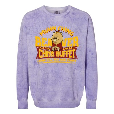 Muhn Ching Beaver All You Can Eat China Buffet Funny Colorblast Crewneck Sweatshirt