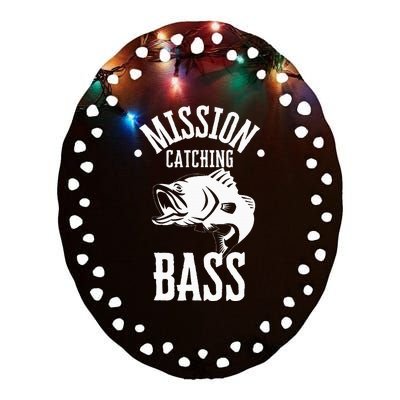 Mission Catching Bass Funny Fishing Ceramic Oval Ornament