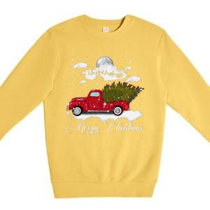 Merry Christmas Buffalo Truck Tree Red Plaid Leopard Women Premium Crewneck Sweatshirt