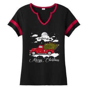 Merry Christmas Buffalo Truck Tree Red Plaid Leopard Women Ladies Halftime Notch Neck Tee