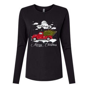 Merry Christmas Buffalo Truck Tree Red Plaid Leopard Women Womens Cotton Relaxed Long Sleeve T-Shirt