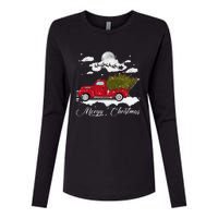 Merry Christmas Buffalo Truck Tree Red Plaid Leopard Women Womens Cotton Relaxed Long Sleeve T-Shirt