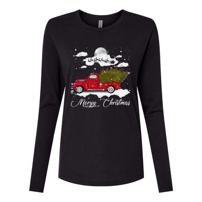 Merry Christmas Buffalo Truck Tree Red Plaid Leopard Women Womens Cotton Relaxed Long Sleeve T-Shirt