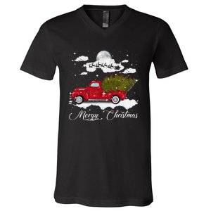 Merry Christmas Buffalo Truck Tree Red Plaid Leopard Women V-Neck T-Shirt