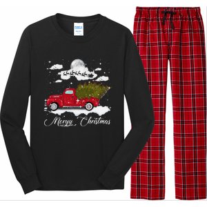 Merry Christmas Buffalo Truck Tree Red Plaid Leopard Women Long Sleeve Pajama Set