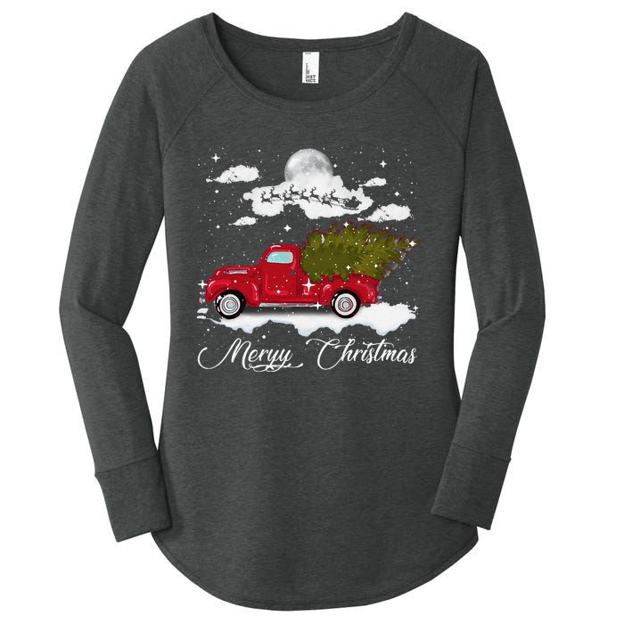 Merry Christmas Buffalo Truck Tree Red Plaid Leopard Women Women's Perfect Tri Tunic Long Sleeve Shirt