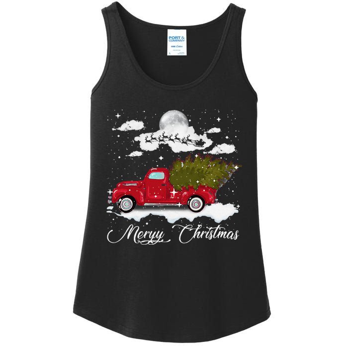 Merry Christmas Buffalo Truck Tree Red Plaid Leopard Women Ladies Essential Tank