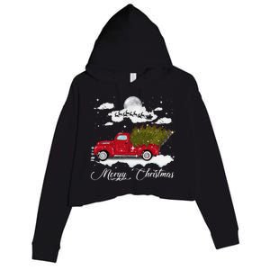 Merry Christmas Buffalo Truck Tree Red Plaid Leopard Women Crop Fleece Hoodie