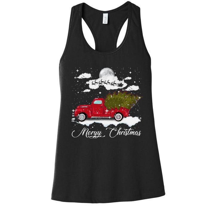 Merry Christmas Buffalo Truck Tree Red Plaid Leopard Women Women's Racerback Tank