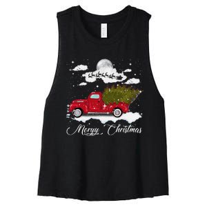 Merry Christmas Buffalo Truck Tree Red Plaid Leopard Women Women's Racerback Cropped Tank