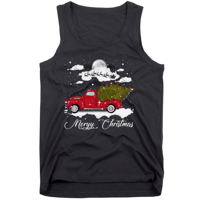 Merry Christmas Buffalo Truck Tree Red Plaid Leopard Women Tank Top