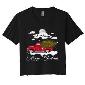 Merry Christmas Buffalo Truck Tree Red Plaid Leopard Women Women's Crop Top Tee