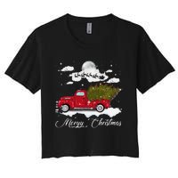 Merry Christmas Buffalo Truck Tree Red Plaid Leopard Women Women's Crop Top Tee