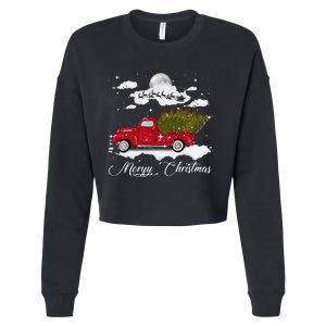 Merry Christmas Buffalo Truck Tree Red Plaid Leopard Women Cropped Pullover Crew