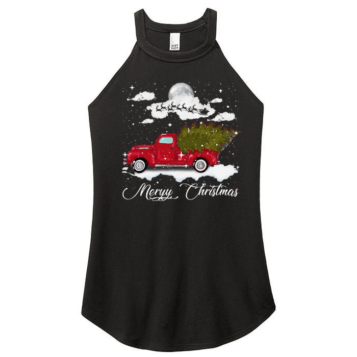 Merry Christmas Buffalo Truck Tree Red Plaid Leopard Women Women's Perfect Tri Rocker Tank