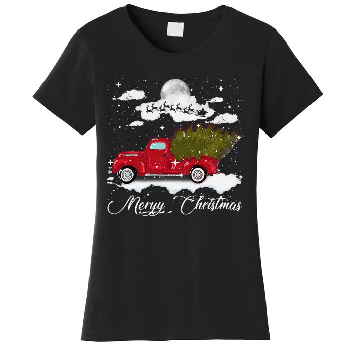 Merry Christmas Buffalo Truck Tree Red Plaid Leopard Women Women's T-Shirt