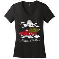 Merry Christmas Buffalo Truck Tree Red Plaid Leopard Women Women's V-Neck T-Shirt