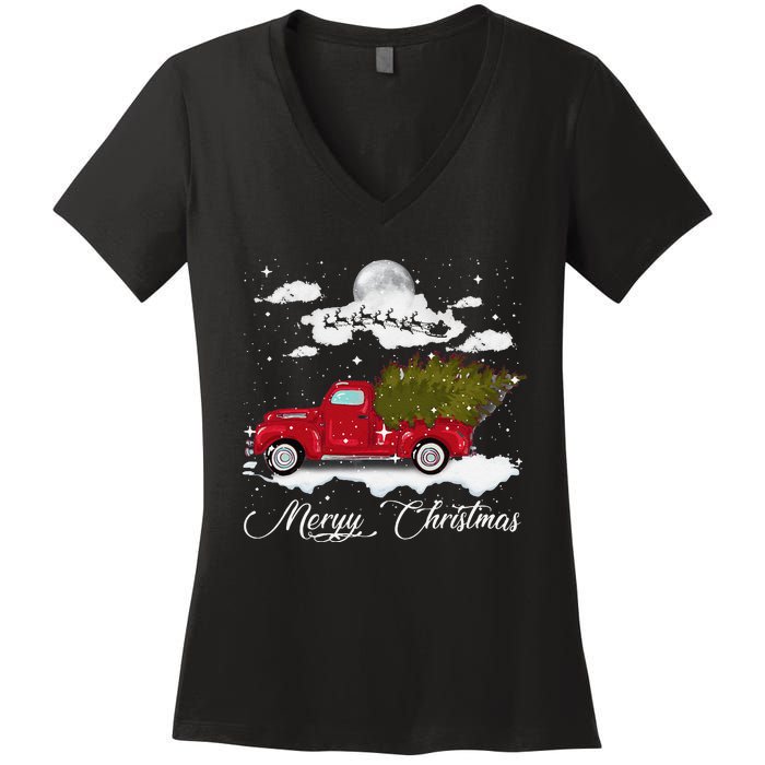 Merry Christmas Buffalo Truck Tree Red Plaid Leopard Women Women's V-Neck T-Shirt