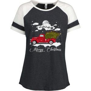 Merry Christmas Buffalo Truck Tree Red Plaid Leopard Women Enza Ladies Jersey Colorblock Tee