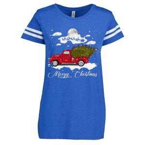 Merry Christmas Buffalo Truck Tree Red Plaid Leopard Women Enza Ladies Jersey Football T-Shirt