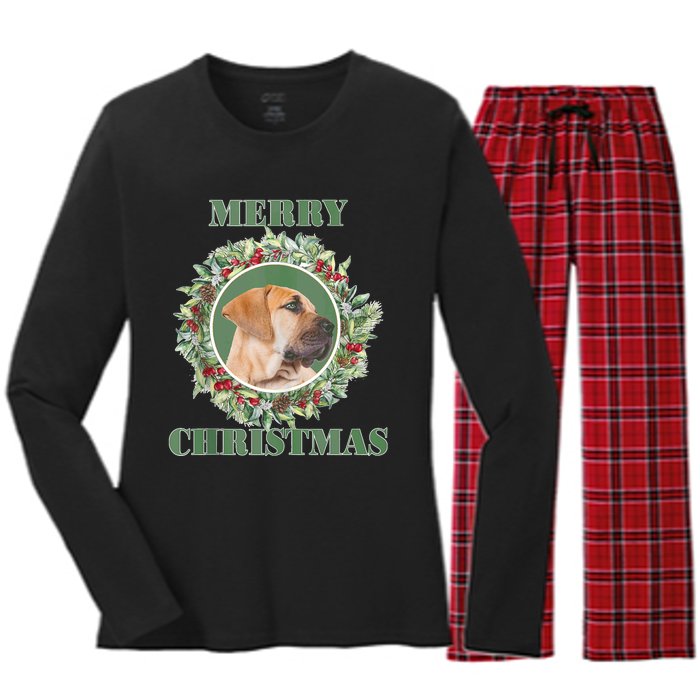 Merry Christmas Boerboel Tank Top Women's Long Sleeve Flannel Pajama Set 