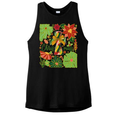 Merry Christmas Boho Flowers Cross Christian Women Girl Ladies PosiCharge Tri-Blend Wicking Tank