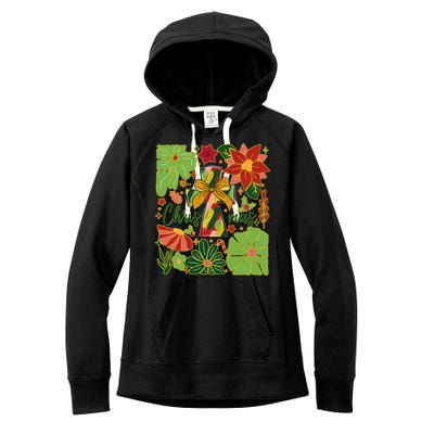 Merry Christmas Boho Flowers Cross Christian Women Girl Women's Fleece Hoodie