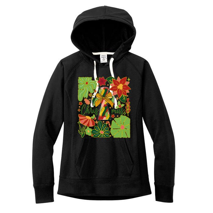 Merry Christmas Boho Flowers Cross Christian Women Girl Women's Fleece Hoodie