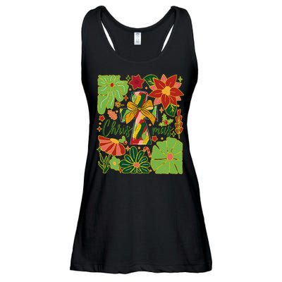 Merry Christmas Boho Flowers Cross Christian Women Girl Ladies Essential Flowy Tank