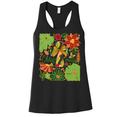 Merry Christmas Boho Flowers Cross Christian Women Girl Women's Racerback Tank