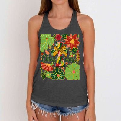 Merry Christmas Boho Flowers Cross Christian Women Girl Women's Knotted Racerback Tank