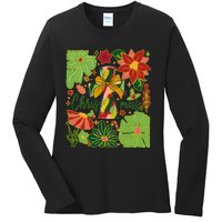 Merry Christmas Boho Flowers Cross Christian Women Girl Ladies Long Sleeve Shirt