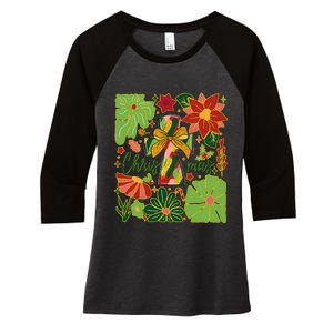 Merry Christmas Boho Flowers Cross Christian Women Girl Women's Tri-Blend 3/4-Sleeve Raglan Shirt