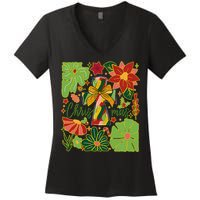 Merry Christmas Boho Flowers Cross Christian Women Girl Women's V-Neck T-Shirt