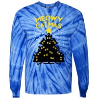 Meowy Catmas Black Cats Tree Funny Cat Owner Christmas Gift Tie-Dye Long Sleeve Shirt