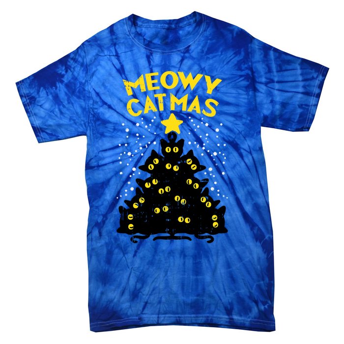 Meowy Catmas Black Cats Tree Funny Cat Owner Christmas Gift Tie-Dye T-Shirt