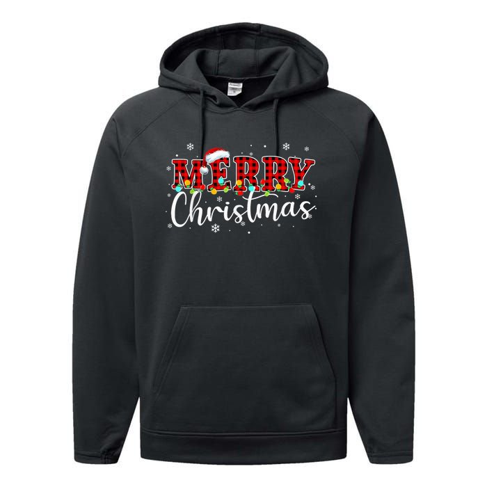 Merry Christmas Buffalo Plaid Red Santa Family Xmas Pajamas Performance Fleece Hoodie