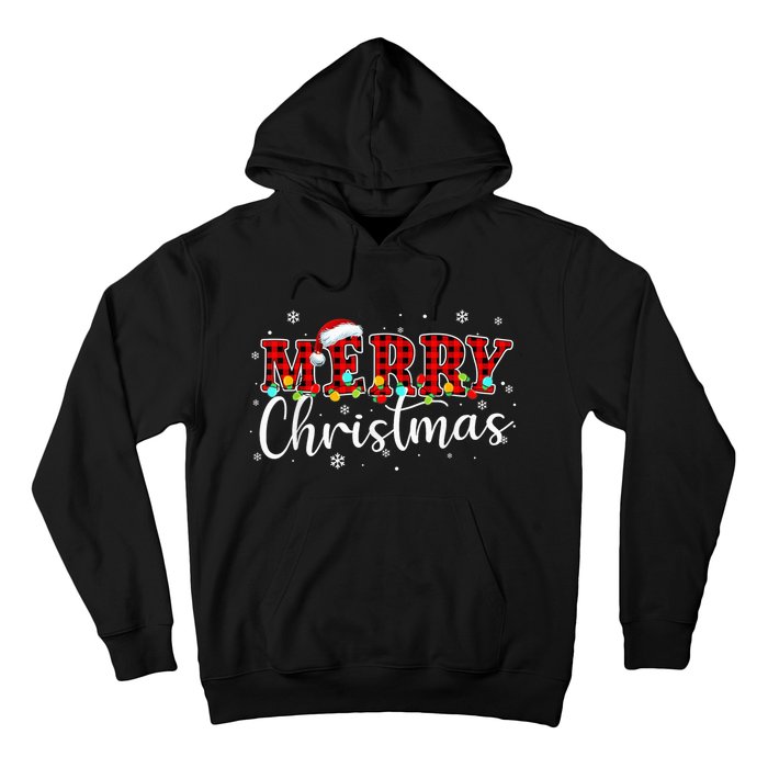 Merry Christmas Buffalo Plaid Red Santa Family Xmas Pajamas Hoodie