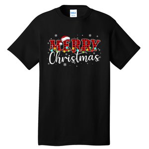 Merry Christmas Buffalo Plaid Red Santa Family Xmas Pajamas Tall T-Shirt