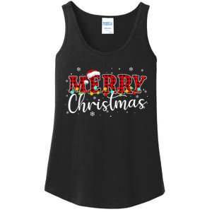 Merry Christmas Buffalo Plaid Red Santa Family Xmas Pajamas Ladies Essential Tank