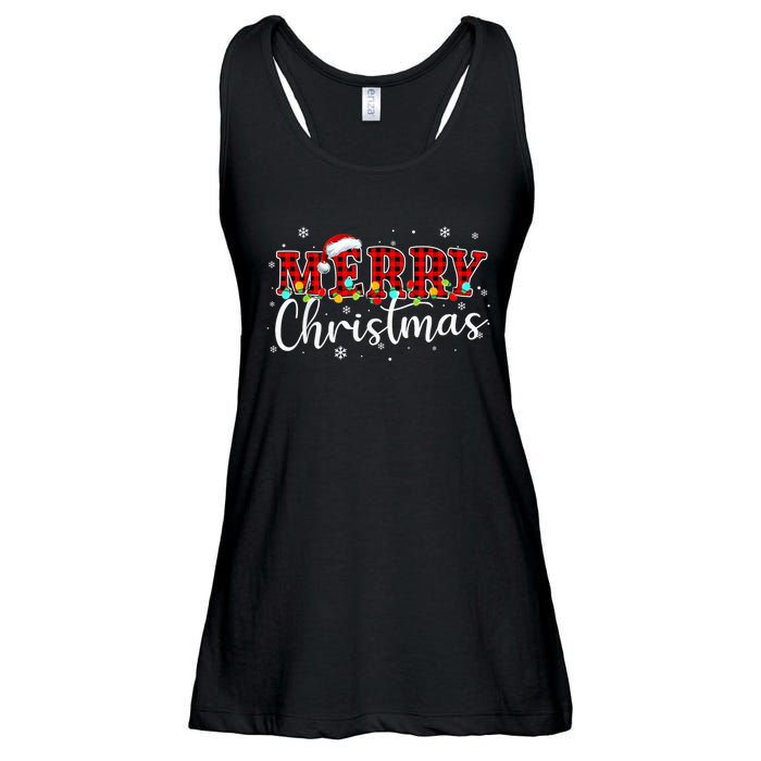 Merry Christmas Buffalo Plaid Red Santa Family Xmas Pajamas Ladies Essential Flowy Tank