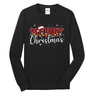 Merry Christmas Buffalo Plaid Red Santa Family Xmas Pajamas Tall Long Sleeve T-Shirt